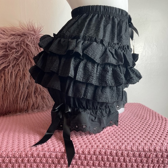 🐾 MEDIUM - black doll Lolita panties - black bow ruffle short lingerie emo 🖤 - Picture 3 of 4